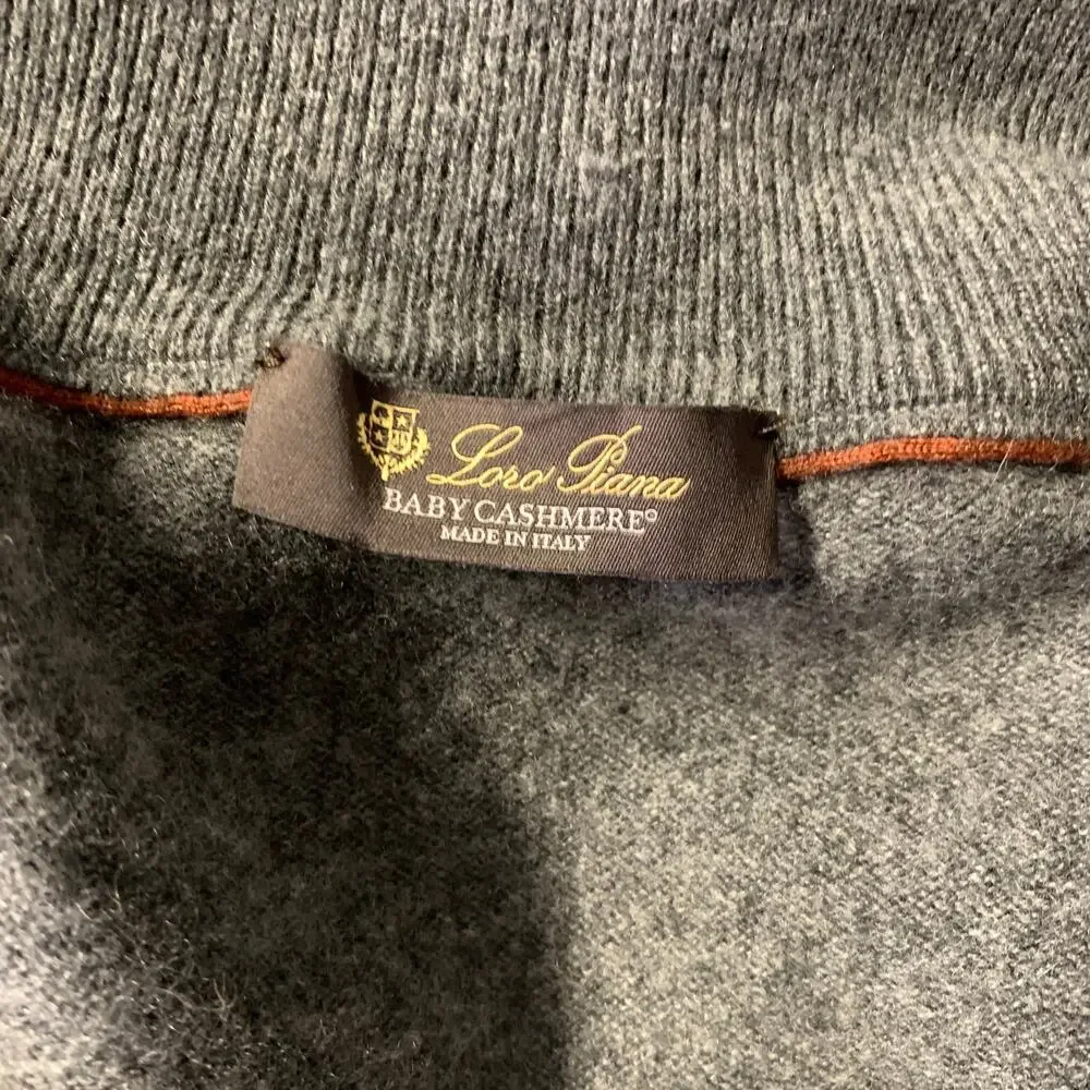 LORO PIANA Size M Grey Knit Cashmere 1/4 Zip Sweater